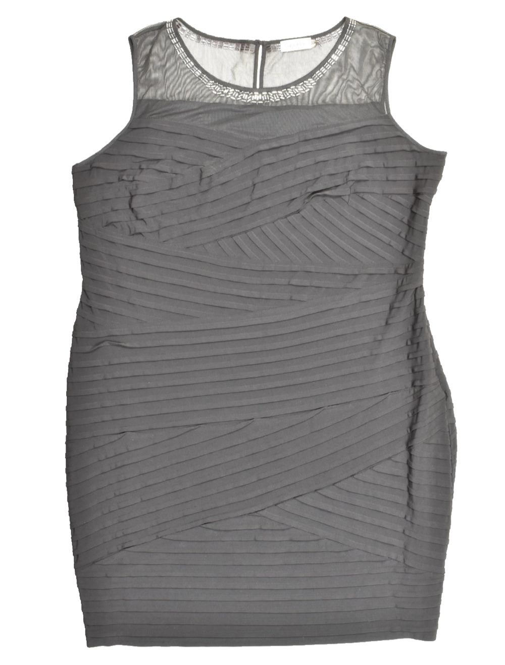 Calvin Klein Women Size 22W Black Sleeveless Sheath Dress Mesh Beaded Neckline